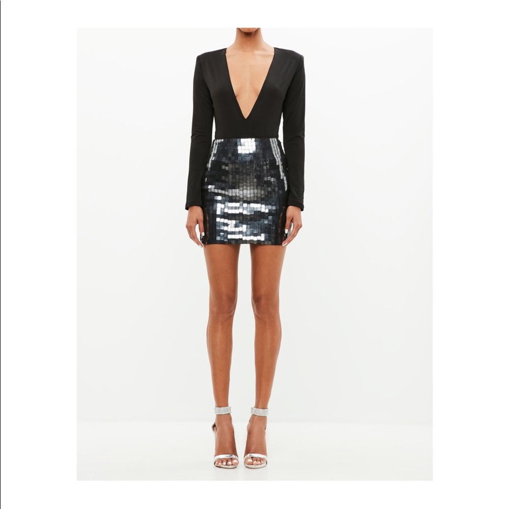 Black mirror embellished skirt